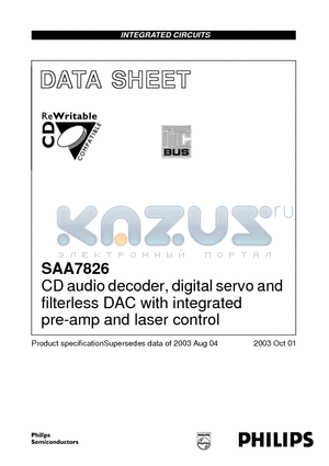 SAA7826 datasheet - CD audio decoder, digital servo and filterless DAC with integrated pre-amp and laser control