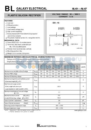 RL153 datasheet - PLASTIC SILICON RECTIFIER