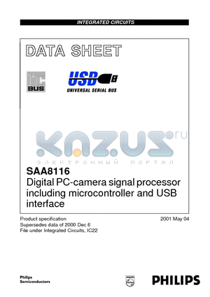 SAA8116HL datasheet - Digital PC-camera signal processor including microcontroller and USB interface