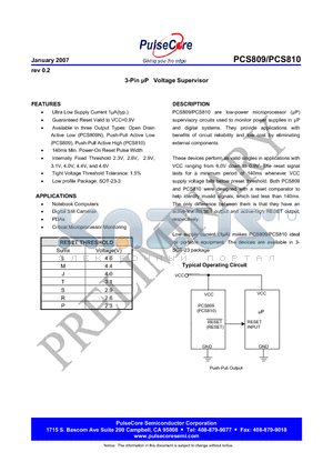 PCS809MIURF datasheet - 3-Pin lP Voltage Supervisor