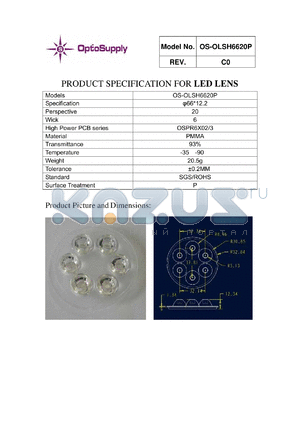 OS-OLSH6620P datasheet - PRODUCT SPECIFICATION FOR LED LENS