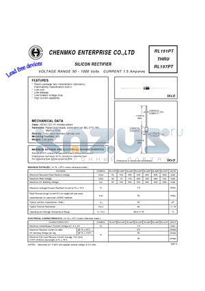 RL153PT datasheet - SILICON RECTIFIER