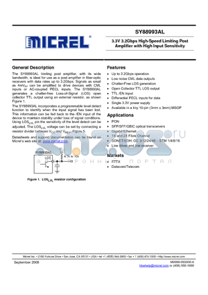 SY88993AL datasheet - 3.3V 3.2Gbps High-Speed Limiting Post Amplifier with High Input Sensitivity