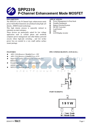 SPP2319S23RGB datasheet - P-Channel Enhancement Mode MOSFET