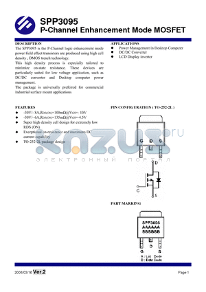 SPP3095T252RG datasheet - P-Channel Enhancement Mode MOSFET