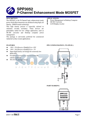 SPP3052T252RG datasheet - P-Channel Enhancement Mode MOSFET