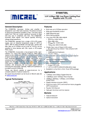 SY88973BL_10 datasheet - 3.3V 3.2Gbps CML Low Power Limiting Post