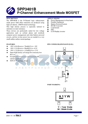 SPP3401B datasheet - P-Channel Enhancement Mode MOSFET