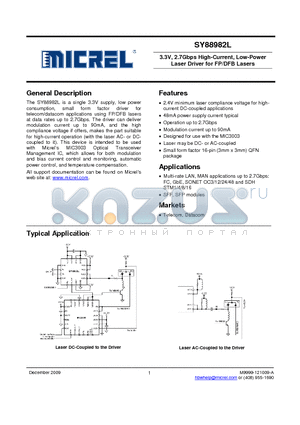 SY88982LMGTR datasheet - 3.3V, 2.7Gbps High-Current, Low-Power