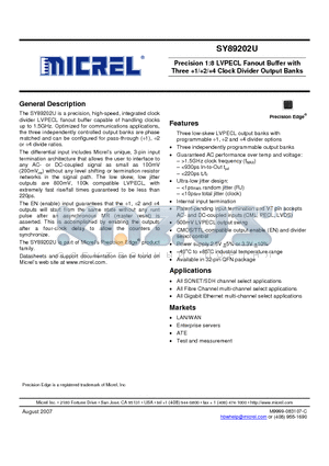 SY89202U_10 datasheet - Precision 1:8 LVPECL Fanout Buffer with