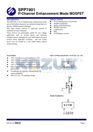 SPP7401 datasheet - P-Channel Enhancement Mode MOSFET