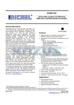 SY89113UMG datasheet - 2.5V Low Jitter, Low Skew 1:12 LVDS Fanout Buffer with 2:1 Input MUX and Intermal Termination