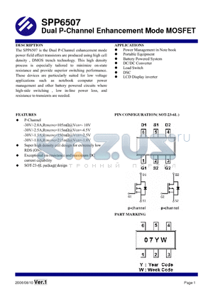 SPP6507 datasheet - Dual P-Channel Enhancement Mode MOSFET