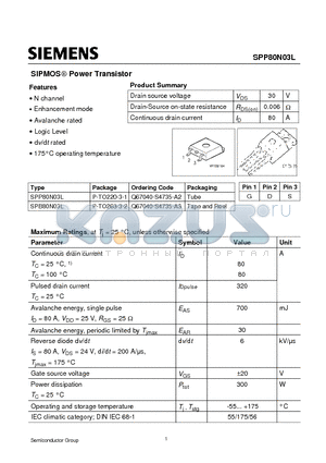 SPP80N03L datasheet - Power Transistor