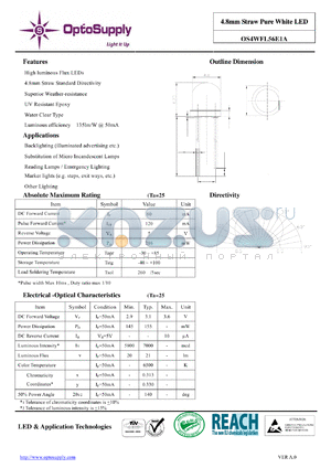 OS4WFL56E1A datasheet - 4.8mm Straw Pure White LED