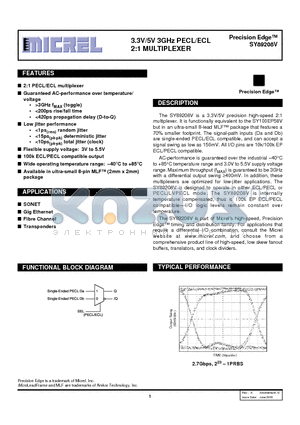 SY89208VMITR datasheet - 3.3V/5V 3GHz PECL/ECL 2:1 MULTIPLEXER