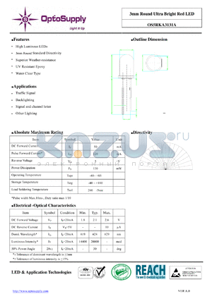 OS5RKA3131A datasheet - 3mm Round Ultra Bright Red LED