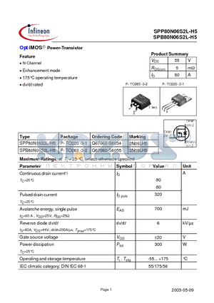 SPP80N06S2L-H5 datasheet - OptiMOS Power-Transistor