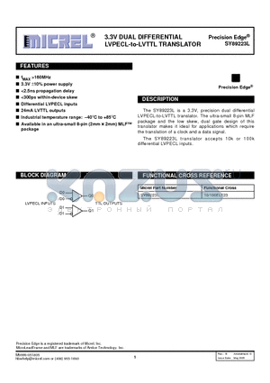 SY89223LMGTR datasheet - 3.3V DUAL DIFFERENTIAL LVPECL-to-LVTTL TRANSLATOR