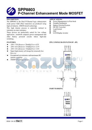 SPP8803TS8RG datasheet - P-Channel Enhancement Mode MOSFET