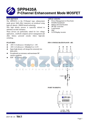 SPP9435A datasheet - P-Channel Enhancement Mode MOSFET