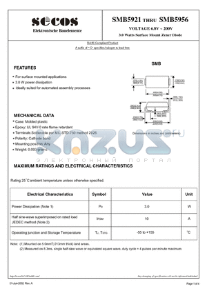 SMB5923B datasheet - 3.0 Watts Surface Mount Zener Diode