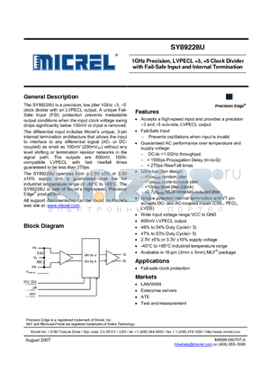 SY89228UMG datasheet - 1GHz Precision, LVPECL 3, 5 Clock Divider with Fail-Safe Input and Internal Termination