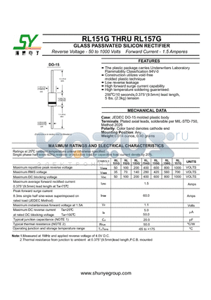 RL157G datasheet - GLASS PASSIVATED SILICON RECTIFIER