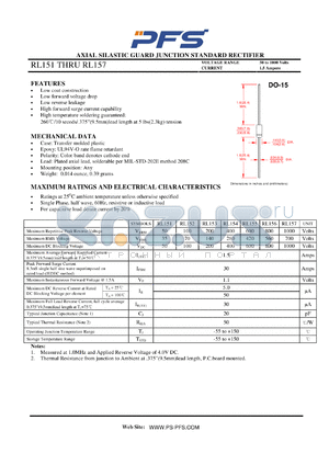 RL157 datasheet - AXIAL SILASTIC GUARD JUNCTION STANDARD RECTIFIER