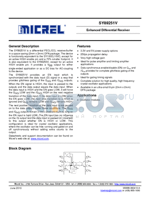 SY89251VMGTR datasheet - Enhanced Differential Receiver