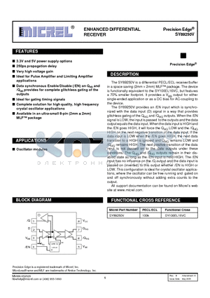 SY89250VMITR datasheet - ENHANCED DIFFERENTIAL RECEIVER