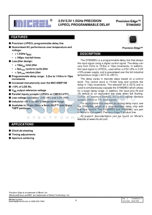 SY89295U datasheet - 2.5V / 3.3V 1.5 GHZ PRECISION LVPECL PROGRAMMABLE DELAY