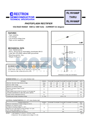 RL1N1800F datasheet - PHOTOFLASH RECTIFIER (VOLTAGE RANGE 1000 to 1800 Volts CURRENT 0.5 Ampere)