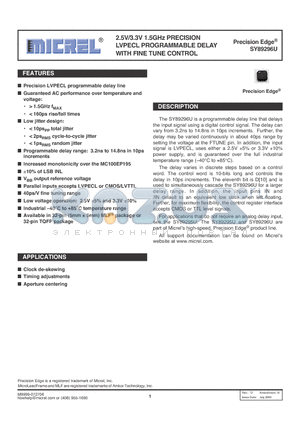 SY89296UTG datasheet - 2.5V/3.3V 1.5GHz PRECISION LVPECL PROGRAMMABLE DELAY WITH FINE TUNE CONTROL