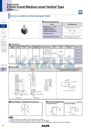 SPPH4 datasheet - 2.2mm-travel Medium-sized Vertical Type