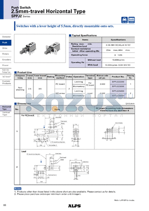 SPPJ222200 datasheet - 2.5mm-travel Horizontal Type