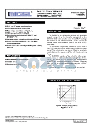 SY89307VMGTR datasheet - 5V/3.3V 2.5Gbps VARIABLE OUTPUT SWING PECL/ECL DIFFERENTIAL RECEIVER