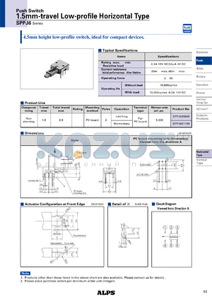 SPPJ6 datasheet - 1.5mm-travel Low-profile Horizontal Type