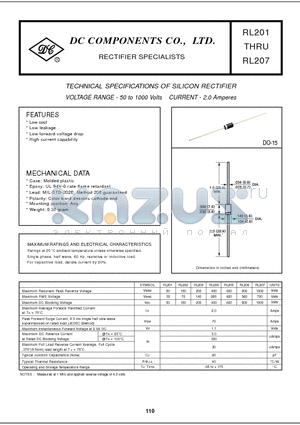RL201 datasheet - TECHNICAL SPECIFICATIONS OF SILICON RECTIFIER
