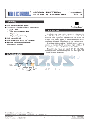 SY89311UMGTR datasheet - 2.5V/3.3V/5V 1:2 DIFFERENTIAL PECL/LVPECL/ECL FANOUT BUFFER