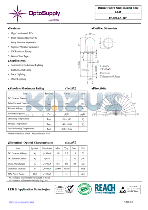 OSB56L5111P_11 datasheet - Deluxe Power 5mm Round Blue LED