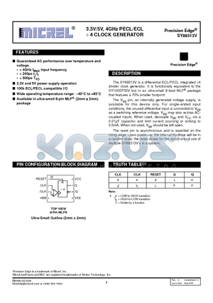 SY89313VMGTR datasheet - 3.3V/5V, 4GHz PECL/ECL  4 CLOCK GENERATOR