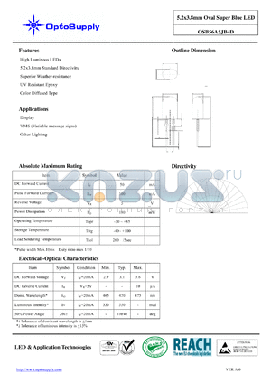 OSB56A5JB4D datasheet - 5.2x3.8mm Oval Super Blue LED