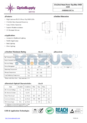 OSB56LS3C1A_11 datasheet - 3.5x2.8x1.9mm Power Top Blue SMD