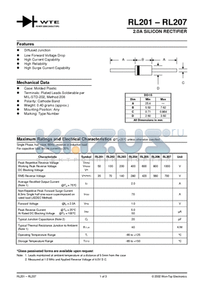 RL201-TB datasheet - 2.0A SILICON RECTIFIER