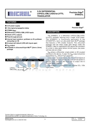 SY89321L_08 datasheet - 3.3V DIFFERENTIAL LVPECL/CML/LVDS-to-LVTTL