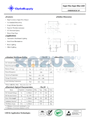 OSB5S3Z2C1P datasheet - Super Flux Super Blue LED