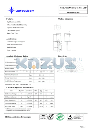 OSB5SA4571D datasheet - 4.7x5.7mm Oval Super Blue LED