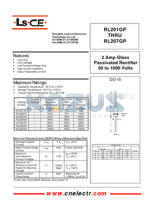 RL201GP datasheet - 2Amp glass passivated rectifier 50to1000 volts