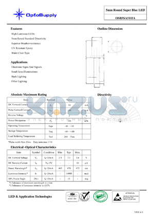 OSB5SA5111A datasheet - 5mm Round Super Blue LED